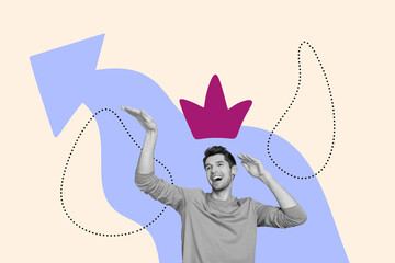 Wall Mural - creative collage picture young man headwear crown prince king arrow direction growth improvement ach