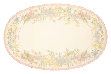 Poster - PNG Garden floral pastel oval ripped paper porcelain platter plate.