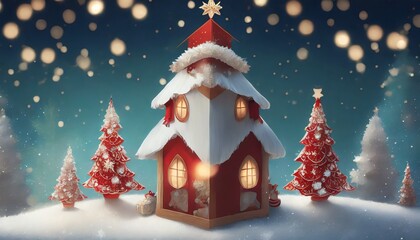 Poster - christmas tree and house