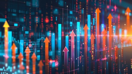 Wall Mural - Stock market infographic with arrows and statistics illustrating market trends and movements.