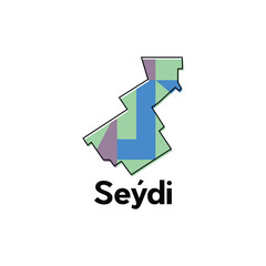 Map of Seydi Geometric modern vector design template, national borders and important cities illustration