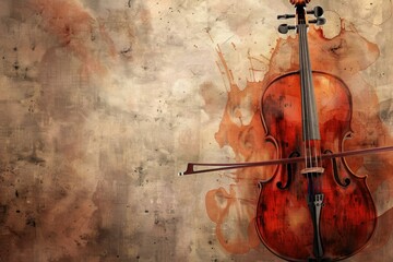 Poster - Classic cello resting on a textured and abstract background, evoking a sense of musicality and artistic expression