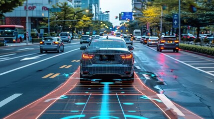 Wall Mural - Autonomous Vehicles: Self-driving cars use sensors, AI, and machine learning to navigate independently, aiming to reduce accidents, optimize traffic flow, and increase mobility.
