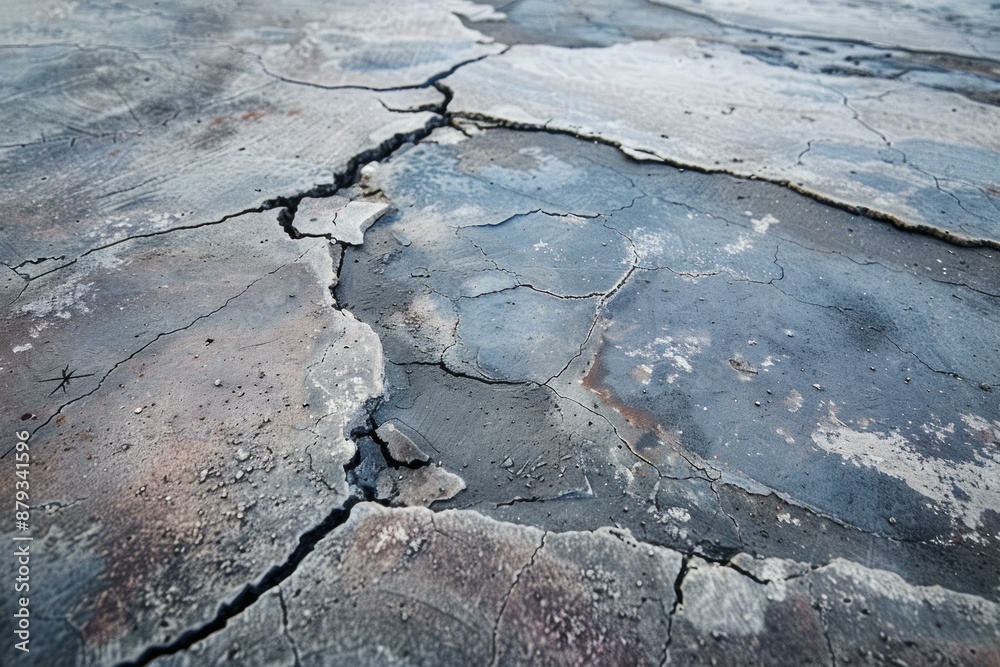 Dry cracked earth is creating a mosaic pattern, showing the effects of ...