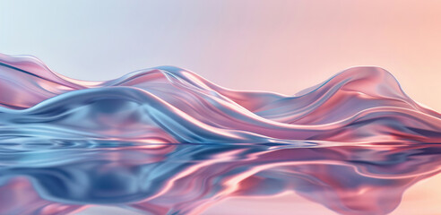 Poster - Delicate pink background in the form of wavy airy silk satin fabric on the surface of the water. Abstract background. Copy space. Banner