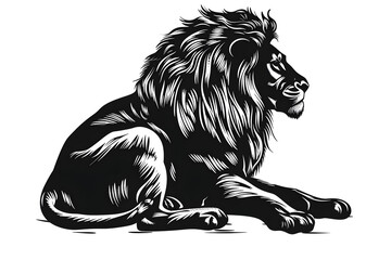 Wall Mural - Hand drawn lion silhouette in a minimal style. Black and white graphic illustration isolated on transparent background