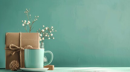 Wall Mural - Mint green mug and gift box