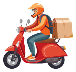 Sticker - PNG Vector illustration Online delivery service scooter motorcycle cardboard.