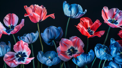 Wall Mural -  realistic painting of tulips and poppies, 