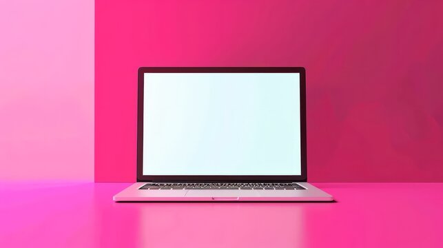 illustrated image of PC laptop with white screen magenta colored background 
