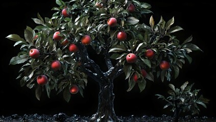 Wall Mural - Hyper realistic crystal apple tree with black background minimalist