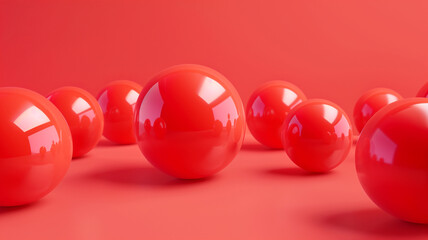 Wall Mural - Glossy red glass balls, 3D render background