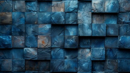 Wall Mural - Stunning blue stone wall with a rough texture, perfect for design projects, blending vintage charm with modern patterns in an industrial look