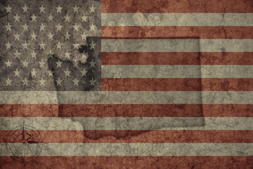 Wall Mural - map of washington state and flag of united states of america on a old vintage crack paper background .