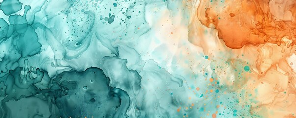 Wall Mural - Flowing blue and orange alcohol ink art with gold accents, creating a mesmerizing abstract background. Trendy colors for modern art lovers. Sophisticated touch for any design project