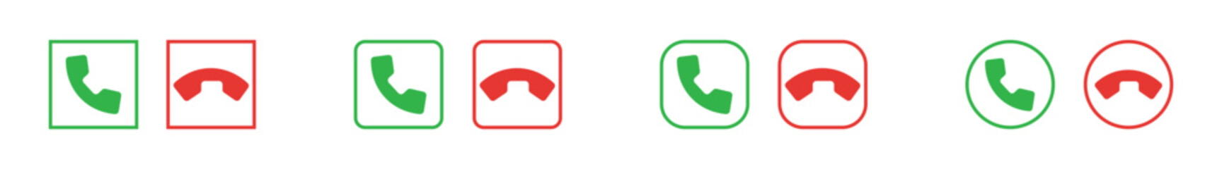 Poster - Set of telephone call linear vector icons. Linear green answer buttons and red call reject buttons. Call buttons for a smartphone.