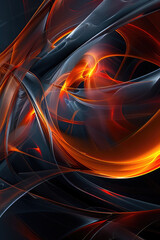 Poster - Abstract background of moving black and orange lines in the form of waves. Energetic and intense visual effect. Neon lighting. Digital trend background.