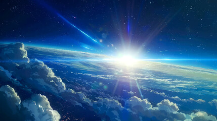 Wall Mural - horizon nebula and comet in space style anime