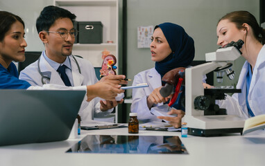 Wall Mural - doctor team, analysis the blood test examination results and medication usage of the patient on the 