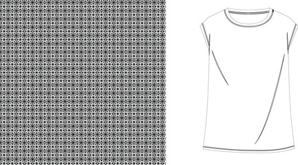 Poster - Illustration showing a grid pattern and a white shirt outline on a white background in black and white