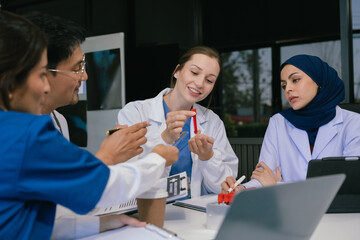 Wall Mural - doctor team, analysis the blood test examination results and medication usage of the patient on the 