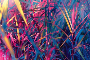 Poster - Closeup of colorful grass blades creating a vibrant abstract background