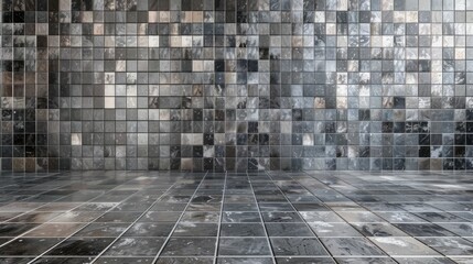 Wall Mural - wall and floor Silver mosaic tiles texture background