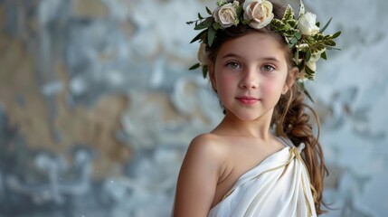 Girl dressed as a Greek goddess.