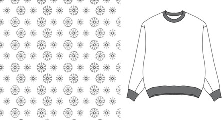 Poster - Illustration featuring a sweater and a repeating floral pattern on a white background design element