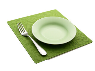 a plate and fork on a place mat