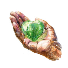 Poster - hand holding green love shaped diamond watercolor digital painting good quality