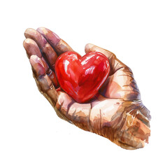 Poster - hand holding red love shaped diamond watercolor digital painting good quality