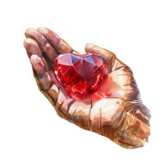 Poster - hand holding red love shaped diamond watercolor digital painting good quality