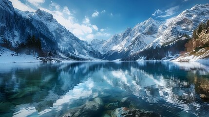 Wall Mural - High mountain peaks covered with fresh snow picture