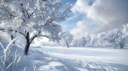 Wall Mural - A winter landscape among snow-covered trees when white picture