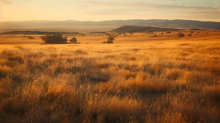 Wall Mural - Golden fields on a plateau stretching beyond