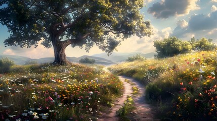 Wall Mural - A winding path passes through a field img