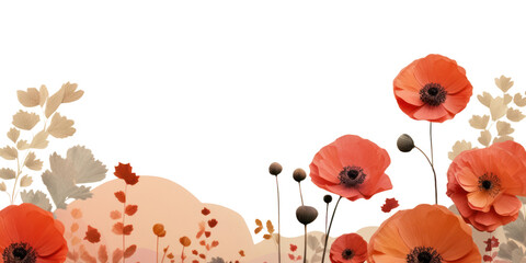 Wall Mural - PNG Collage Retro dreamy autumn flowers poppy plant petal.