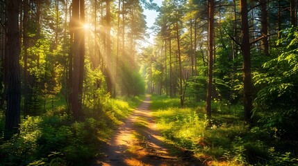 Wall Mural - A summer day among tall pines