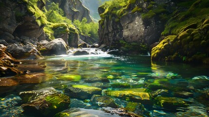 Poster - A river flowing through a rocky gorge image