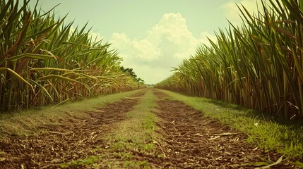 Canvas Print - A sugarcane plantation stretching into the distance rows picture