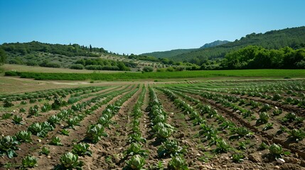 Sticker - Fields of artichokes and green bushes are neatly picture