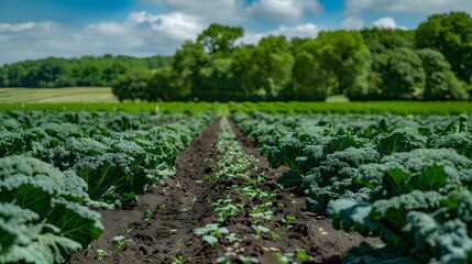 Sticker - Fields of broccoli and green bushes are carefully img