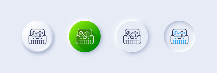 Poster - toolbox line icon. neumorphic, green gradient, 3d pin buttons. repair toolkit sign. tool box with ha
