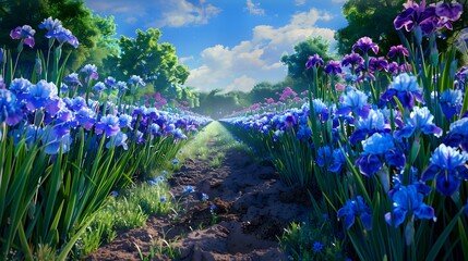 Sticker - Fields of irises and vibrant blue and purple image