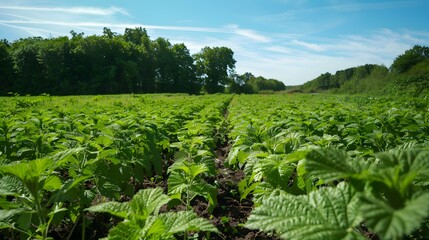 Sticker - Fields of nettles green leaves grow in dense picture