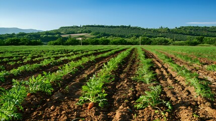 Sticker - Fields of carrots and green bushes are neatly picture