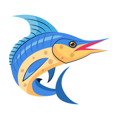 Sticker - A flat style icon of sailfish cartoon 

