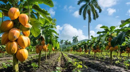 Sticker - Papaya fields trees with large yellow and orange