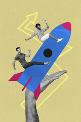 Aufkleber - Sketch image artwork of collage of collage of huge paint rocket fly hand hold two miniature man sit team arrow grow up success trader